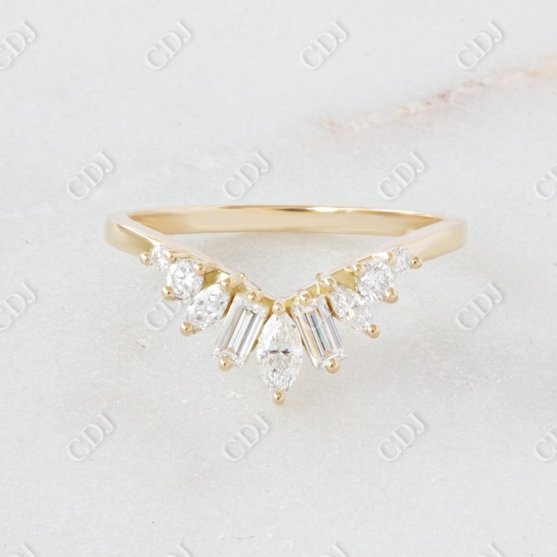 Factory Wholesale Moissanite 14K Gold Ring Unique Marquise and Baguette Cut Moissanite Curved Wedding Band For Women          d