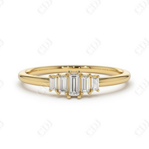 Dainty 0.25CTW Step Natural Diamond Baguette Engagement Ring 5 Stone Cluster Wedding Ring Minimalist Solid Gold Ring Wholesaler