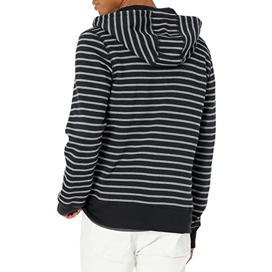 Men Cotton Sweat Jacket Hooded Jacket Striped Jacket with Zip black white stripe hoodie sweatshirts