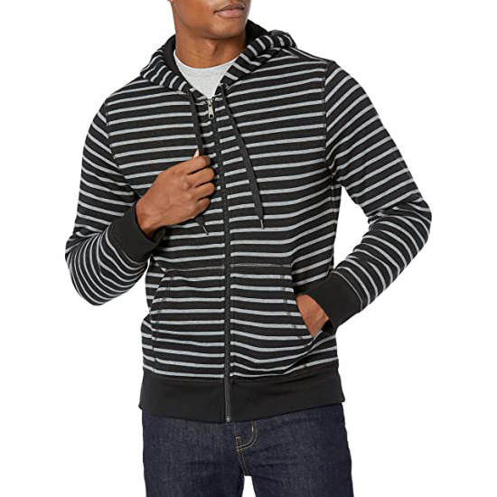 Men Cotton Sweat Jacket Hooded Jacket Striped Jacket with Zip black white stripe hoodie sweatshirts