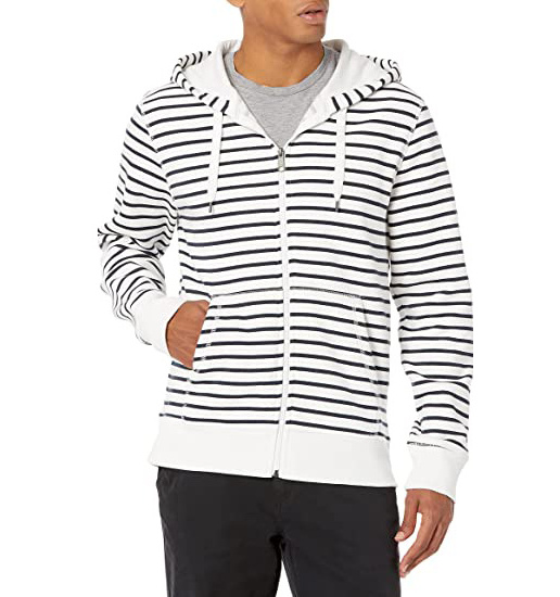 Men Cotton Sweat Jacket Hooded Jacket Striped Jacket with Zip black white stripe hoodie sweatshirts