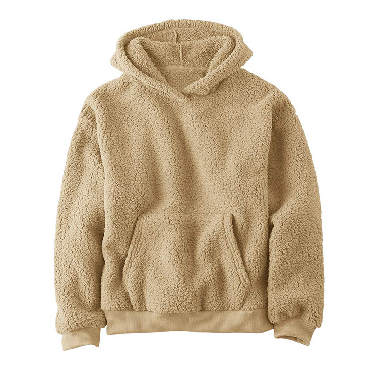 Men's Solid Fluffy Sherpa Hoodie Oversized Hooded Pullover Winter Fuzzy Sweatshirt Outwear with Kangaroo Pocket