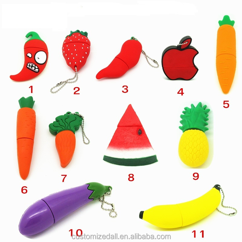 11 kinds of cartoon vegetables and fruits usb memory stick pepper carrot watermelon usb flash drive cartoon fruits memory stick