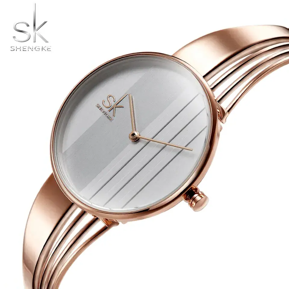 SHENGKE K0062L Female Luxury Gold Plated Stainless Steel Wrist Womens Watch