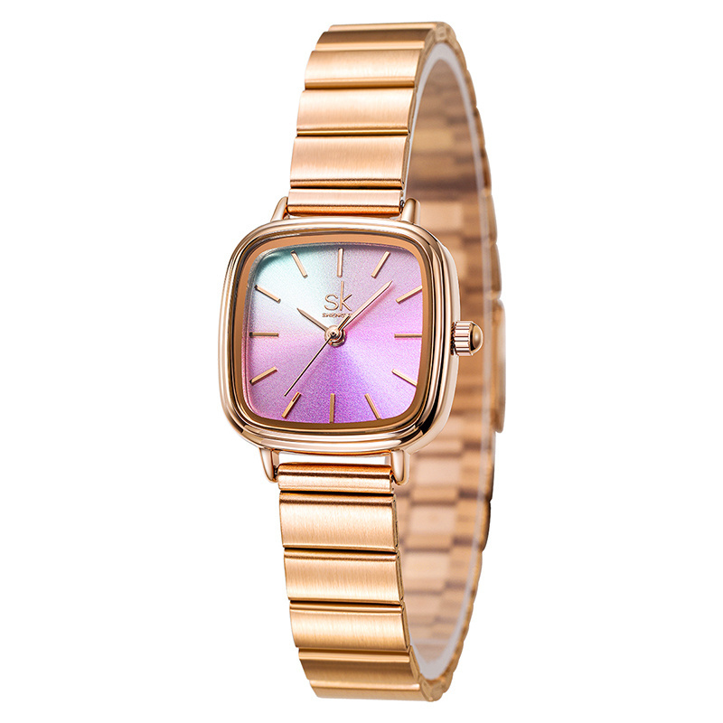 Shengke K0176L Color Changing Women Quartz Watch Minimalist Square Dial  Waterproof Wristwatches