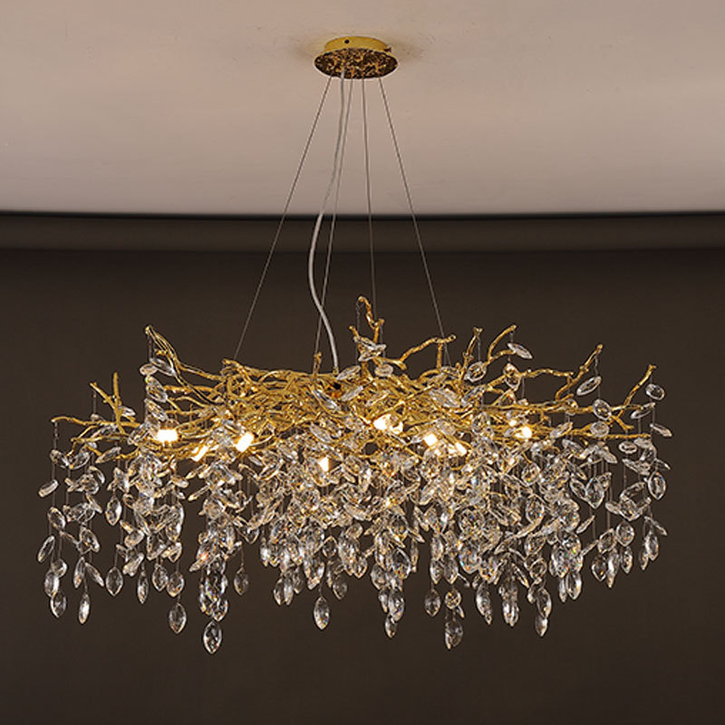 Rustic Bedroom Dining Room Ceiling Luxury Gold Led Modern K9 Crystal Tree Pendant Light Fixtures Lighting