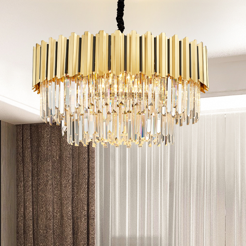 Round Chandelier Flush Mount Ceiling Modern Crystal Pendant Light For Living Room Dining Room Lobby Bathroom Restaurant