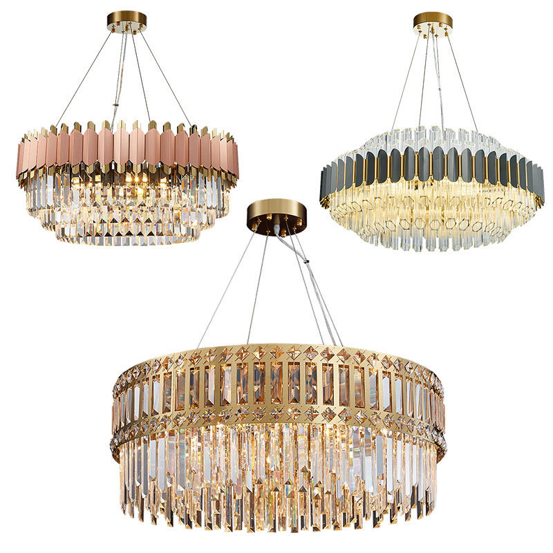 Round Chandelier Flush Mount Ceiling Modern Crystal Pendant Light For Living Room Dining Room Lobby Bathroom Restaurant