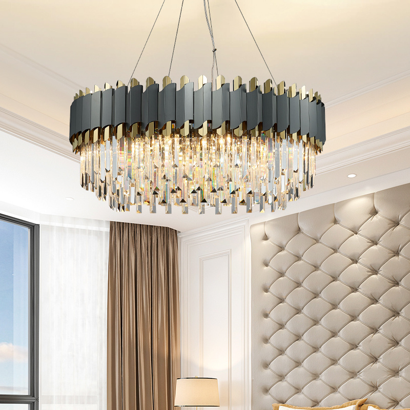 Round Chandelier Flush Mount Ceiling Modern Crystal Pendant Light For Living Room Dining Room Lobby Bathroom Restaurant