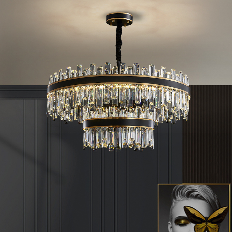 Luxury Crystal Led Ceiling Chandelier Live Room Creative Pendant Lamp Rectangle Smoky Gray Kitchen Lustre Hanging Light Fixture