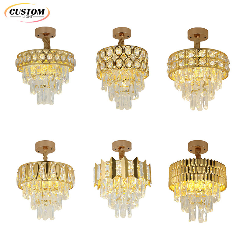 CUSTOM For Lighting Dinning Room New Home Decorative Small Fixture Iron Pendant Light Gold K9 Modern Luxury Crystal Chandeliers