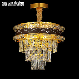 Modern Small Contemporary Chandelier Crystal Gold Pendant Light Fixture for Entryway Living room Hotel Villa