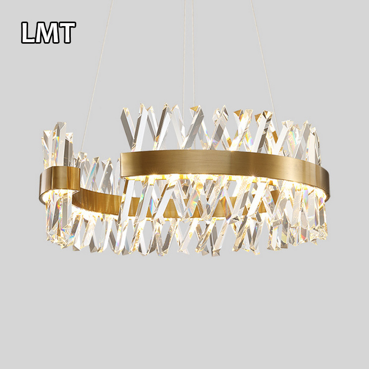 Home decor large led pendant light living room C shape gold hanging lamp indoor nordic modern luxury k9 crystal chandelier