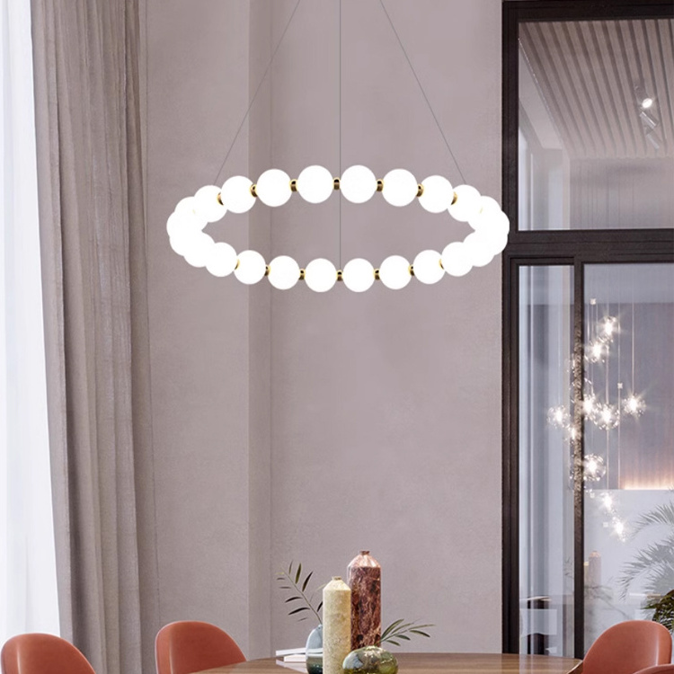 Living room round led pendant light kitchen dining hanging lamp home decor necklace shape modern gold luxury acrylic chandelier