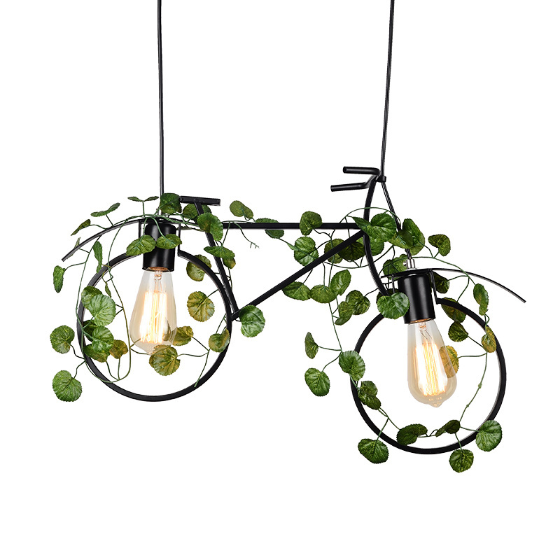 Bicycle shape indoor living black iron chandelier hanging plant lamp  3d led modern decorative ceiling plant pendant light