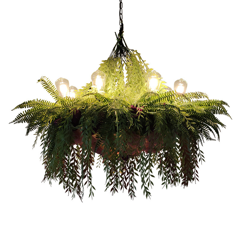 Grass flower green modern bar led ceiling plant pendant light decorative e27 iron hanging 3d plant chandelier light