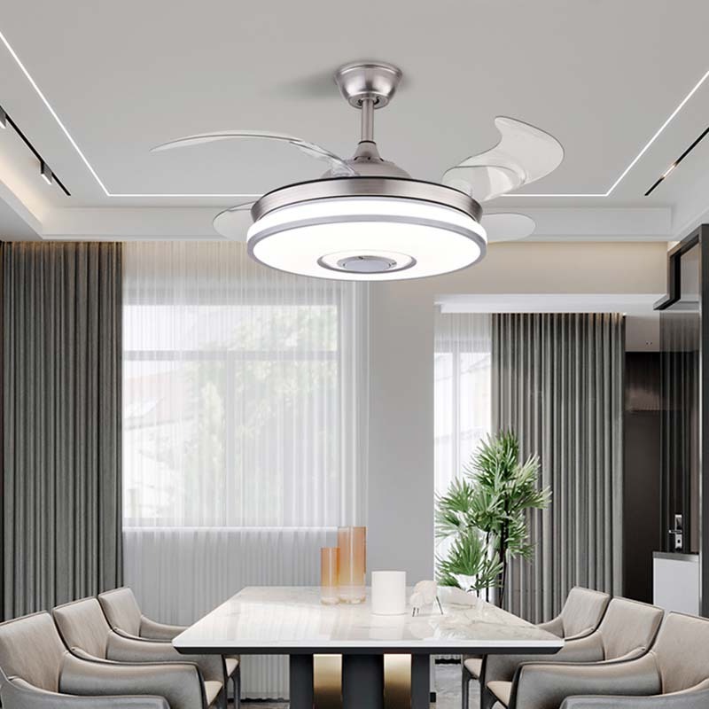 Modern 36W led fan chandelier music retractable speaker ceiling lamp living room bedroom silver gold ceiling fan light