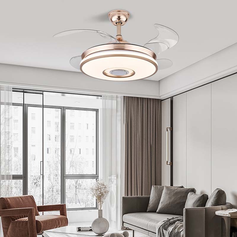 Modern 36W led fan chandelier music retractable speaker ceiling lamp living room bedroom silver gold ceiling fan light