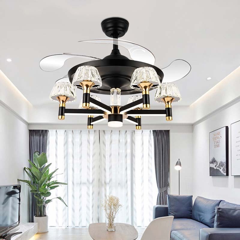 Dimmable 110V 220V Abs Blade Ceiling Fan With Lamp And Remote Control Modern 42 inch Crystal Led Chandelier Ceiling Fans Light