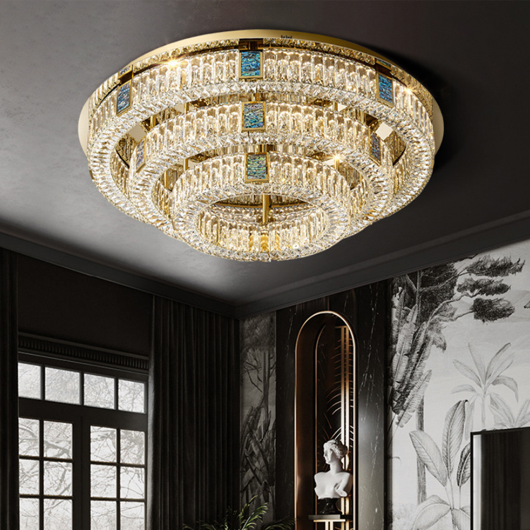 Hotel bedroom round flush mount crystal ceiling lamp home decor nordic modern gold luxury minimalist dimmable led ceiling light