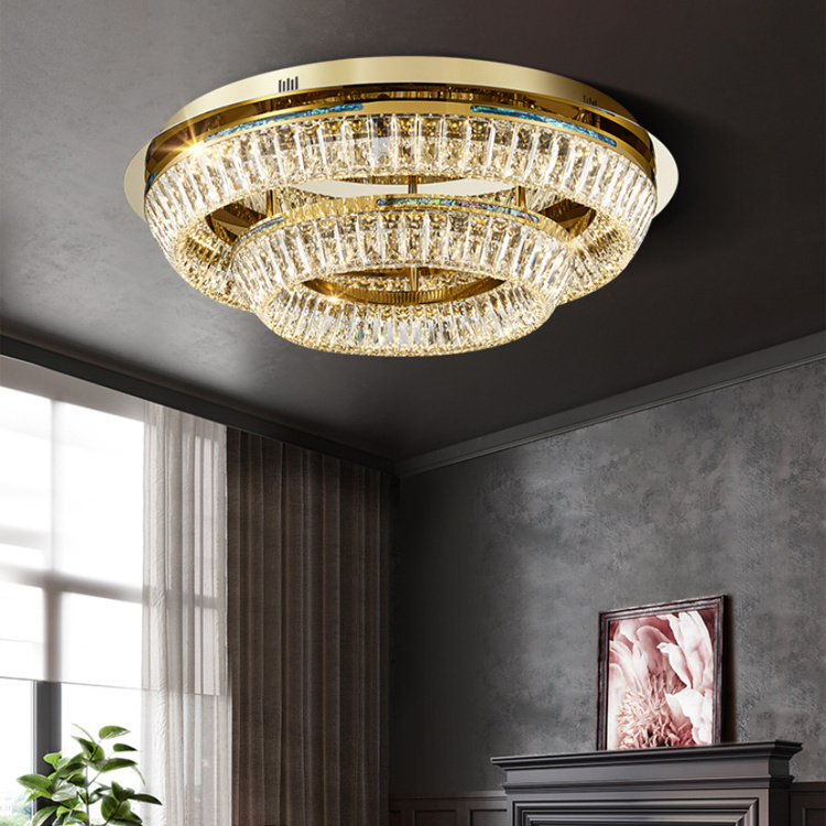 Hotel bedroom round flush mount crystal ceiling lamp home decor nordic modern gold luxury minimalist dimmable led ceiling light