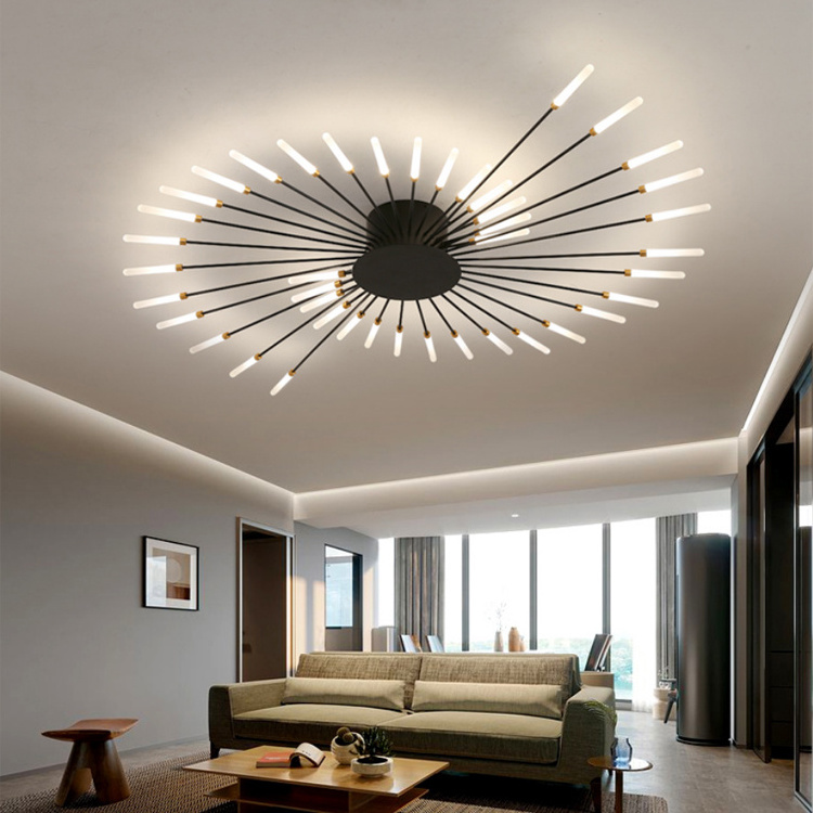 Home decor living room large luxury ceiling lamp black gold round minimalist hotel bedroom nordic modern led ceiling light