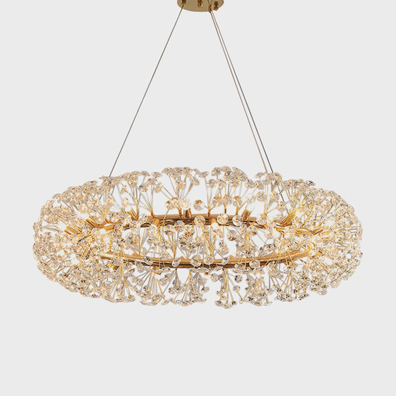 Home decor designers led pendant light nordic modern hanging lamps living room large round gold luxury k9 crystal chandelier