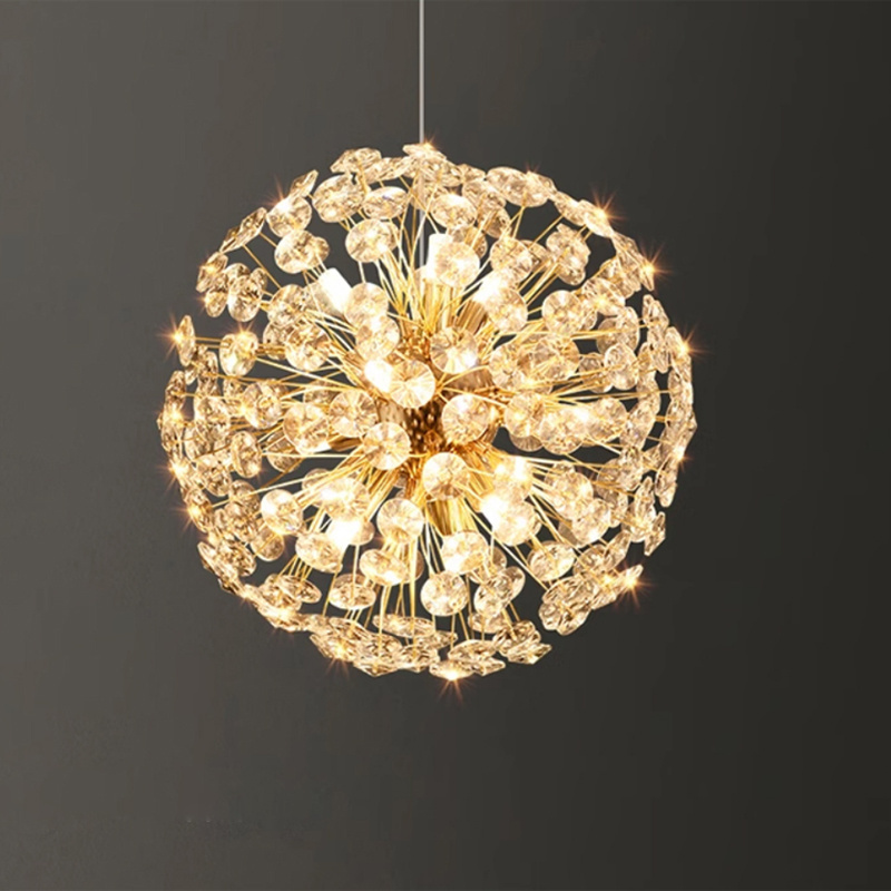 Home decor designers led pendant light nordic modern hanging lamps living room large round gold luxury k9 crystal chandelier