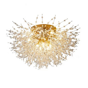 Hotel bedroom decor modern led ceiling lamp flower dandelion shape mini chandelier flush mount gold luxury crystal ceiling light