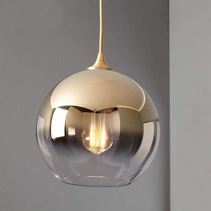 Kitchen restaurant round gold chandelier low ceilings hanging lamp luxury hand blown nordic modern glass ball pendant light