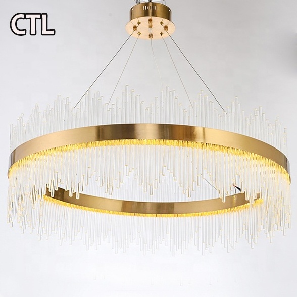 Zhongshan cheap stainless steel glass pendant light hotel led hanging lamp living room modern gold luxury k9 crystal chandelier