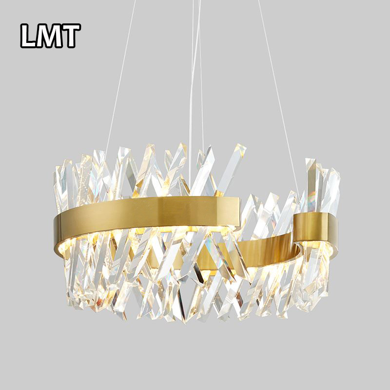 Home decor large led pendant light living room C shape gold hanging lamp indoor nordic modern luxury k9 crystal chandelier