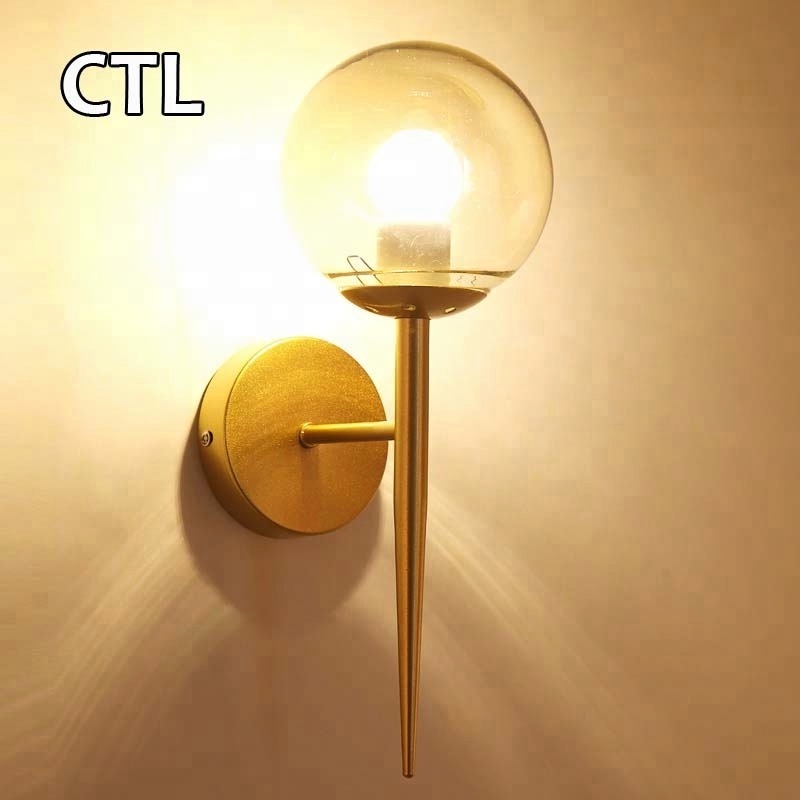 Zhongshan cheap bedroom bedside wall lamps hotel restaurant decorative sconces wall light modern gold luxury glass wall lamp