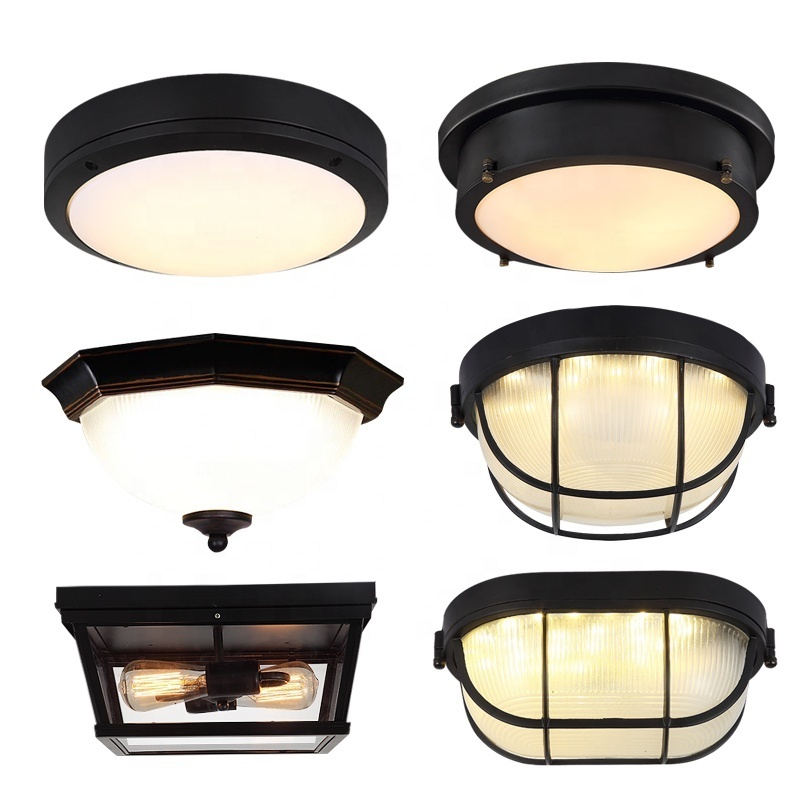 Industrial vintage black aluminum ceiling light waterproof restaurant loft retro glass ceiling light