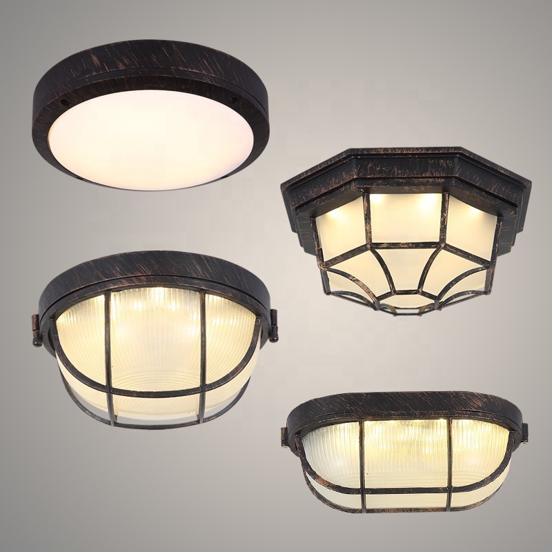 Industrial vintage black aluminum ceiling light waterproof restaurant loft retro glass ceiling light