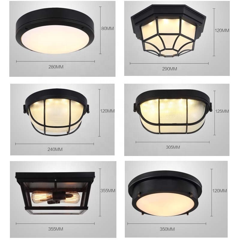 Industrial vintage black aluminum ceiling light waterproof restaurant loft retro glass ceiling light