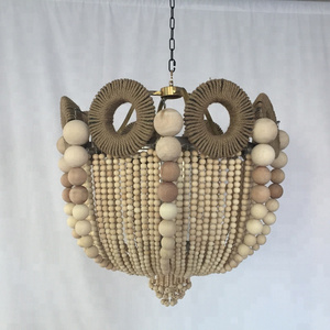 Customized loft retro lamp hemp rope beads pendant light hotel villa industrial vintage wood chandelier