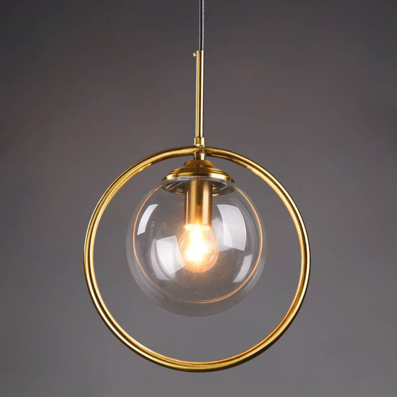 Nordic indoor corner metal bronze iron retro ring led wall lamp outdoor round glass led gold modern luxury hotel wall light