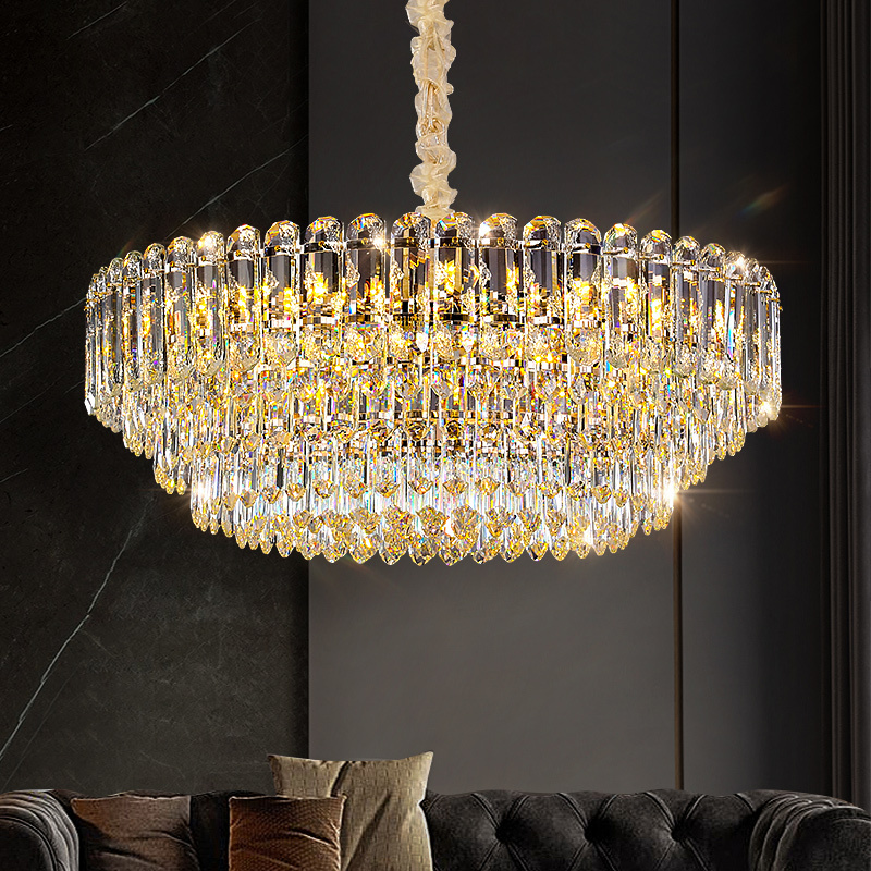 Home decor large metal pendant light indoor ceiling round led hanging lamp living room modern gold luxury k9 crystal chandelier