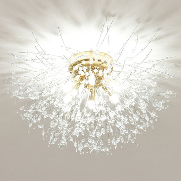 Hotel bedroom decor modern led ceiling lamp flower dandelion shape mini chandelier flush mount gold luxury crystal ceiling light