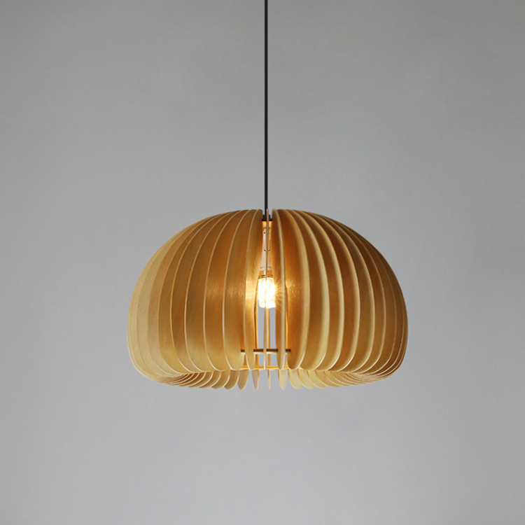 Kitchen decorative E27 hanging lamp dining room pumpkin shade bamboo pendant lamp hotel cheap nordic modern wood pendant light