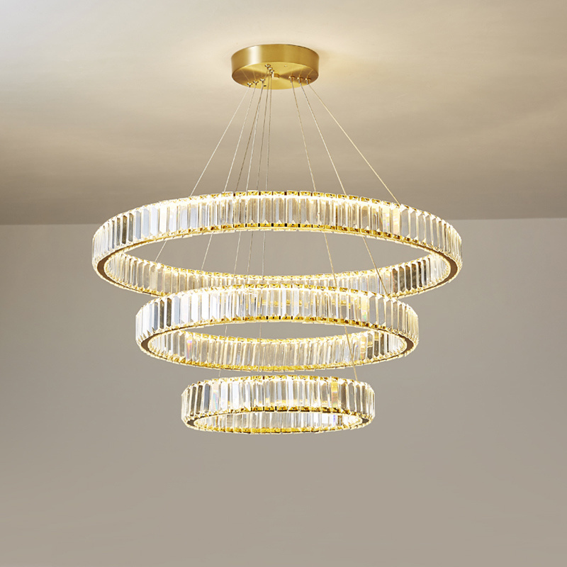 Chrome 2/3/4/5/6 rings dimmable led pendant light hotel large hanging lamp living room modern gold luxury k9 crystal chandelier