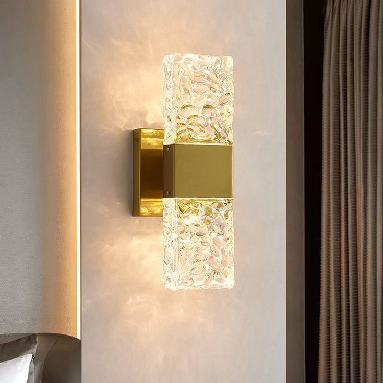 Indoor home decor gold luxury metal wall lamps hotel bedroom glass wall light with battery rechargeable modern led wall lamp