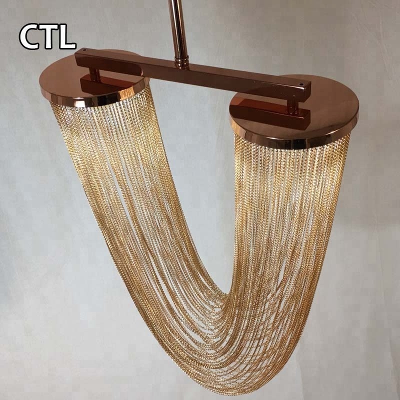 Kitchen dining nordic modern led pendant light restaurant tassel hanging lamp home decor gold luxury aluminum chains chandelier