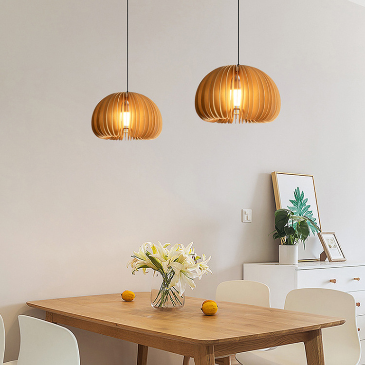 Kitchen decorative E27 hanging lamp dining room pumpkin shade bamboo pendant lamp hotel cheap nordic modern wood pendant light