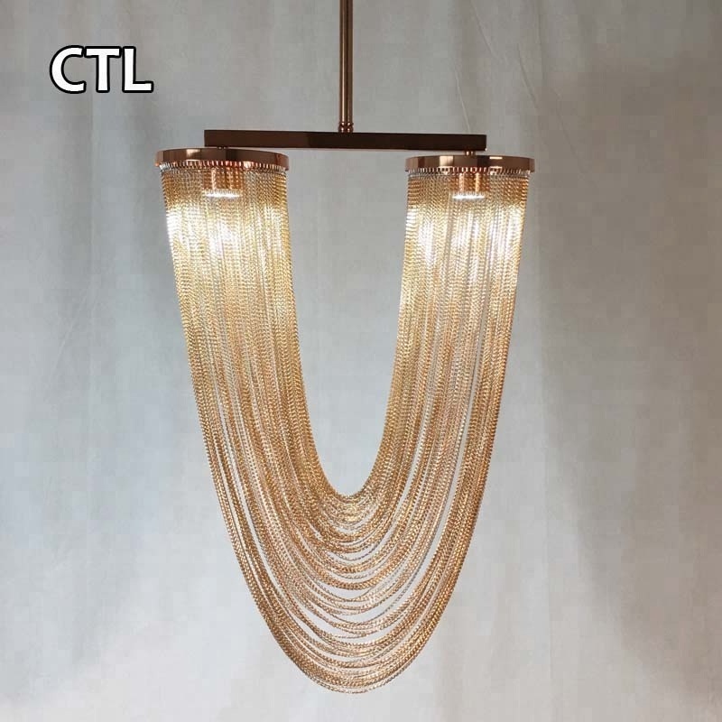 Kitchen dining nordic modern led pendant light restaurant tassel hanging lamp home decor gold luxury aluminum chains chandelier