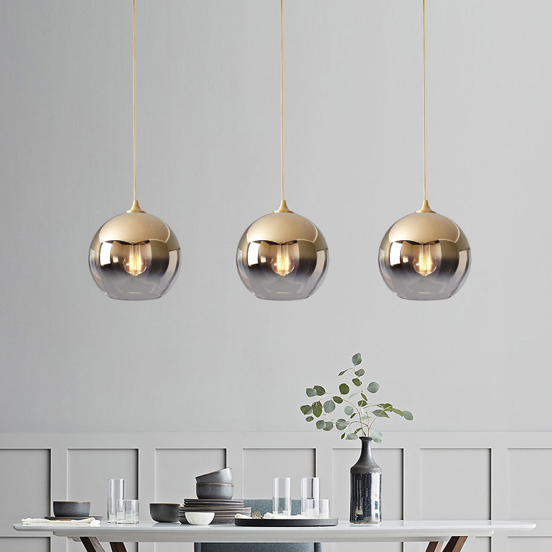 Kitchen restaurant round gold chandelier low ceilings hanging lamp luxury hand blown nordic modern glass ball pendant light