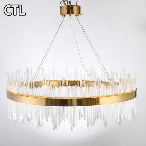 Zhongshan cheap stainless steel glass pendant light hotel led hanging lamp living room modern gold luxury k9 crystal chandelier