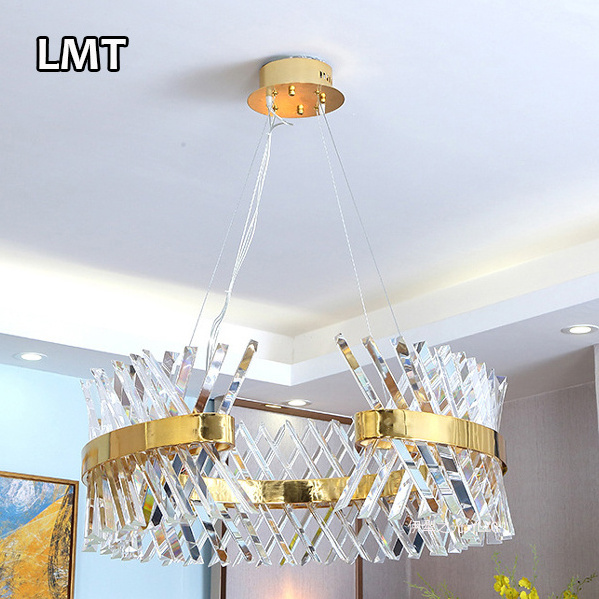 Home decor large led pendant light living room C shape gold hanging lamp indoor nordic modern luxury k9 crystal chandelier