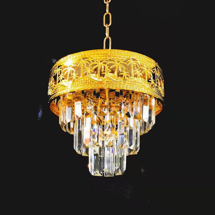 Indoor small gold pendant light zhongshan wholesale round LED hanging lamp home decor modern luxury k9 crystal chandelier